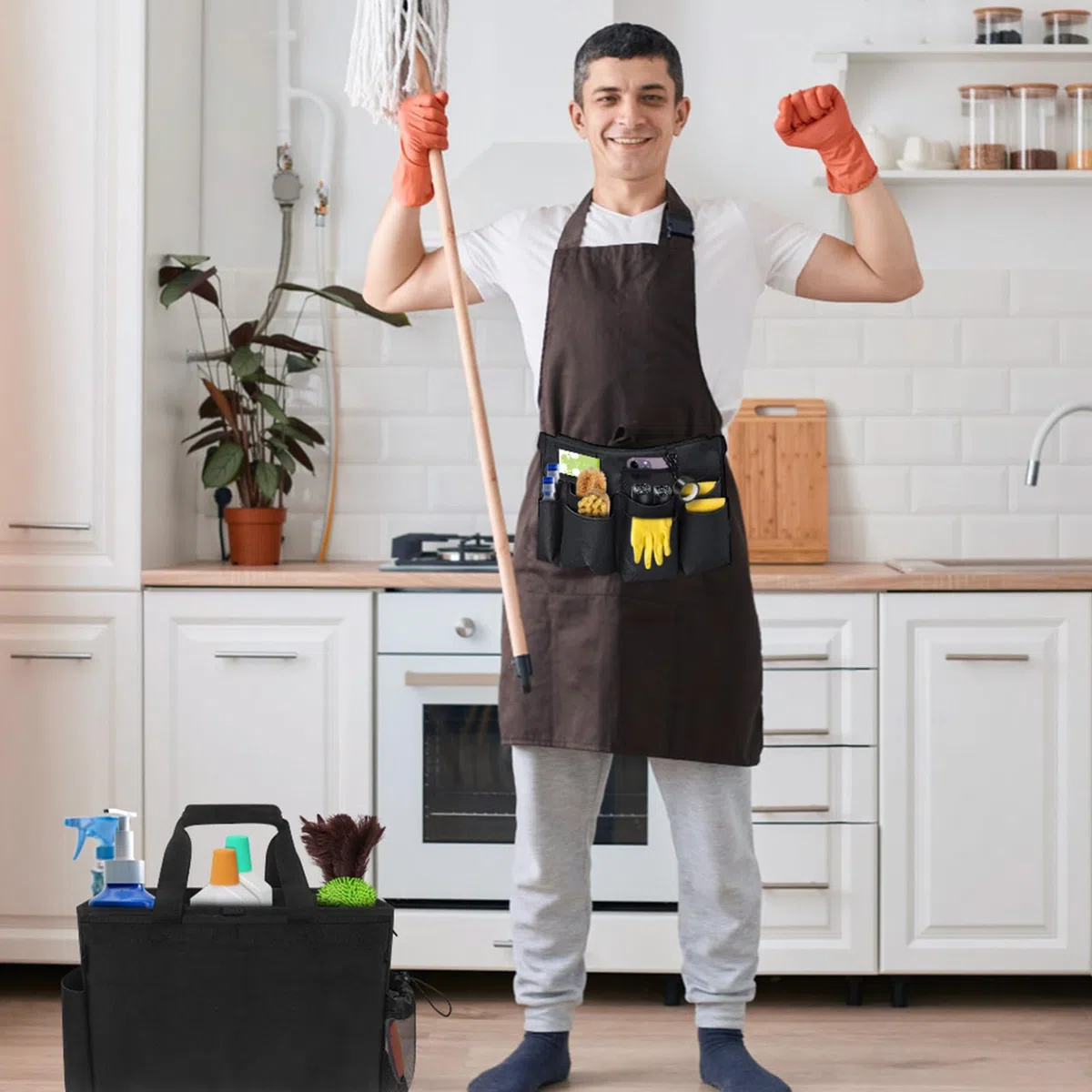 Bolsa para Productos De Limpieza Organizador Plegable Herramientas Malla | Saco Para Labores Domésticas Sprays, Limpiadores, Cepillos, Trapos para Baño, Cocina, Lavado Aut