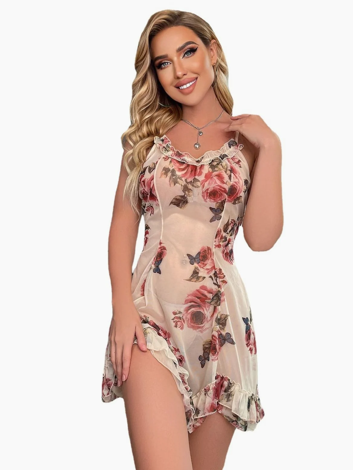 Lencería erótica de Encaje con Tirantes de Encaje Pijama Transparente y Sexy (Diseño y Color M)