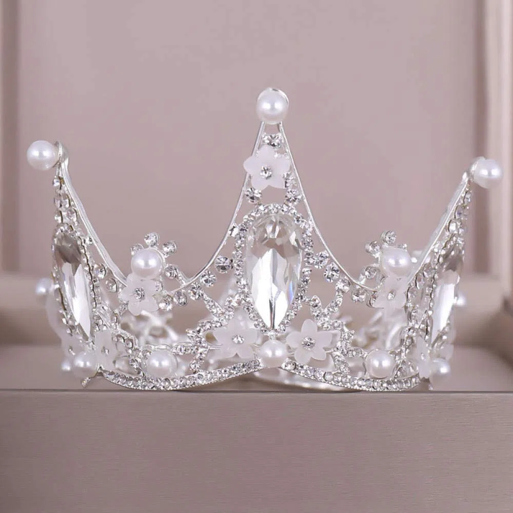 Tiara Aleación Rhinestone Nupcial Diadema Corona Full Circle Pearl Silver Princess Simple Moda Mujer Boda Boda Accesorios De Cabello Retro Parte Regalos