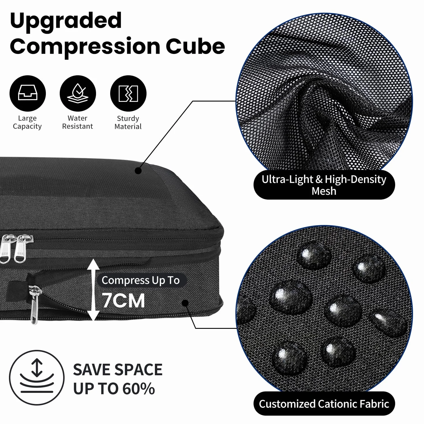 Set de 8 cubos de almacenamiento con compresión extra fuerte, bolsas espaciosas de malla transpirable y nailon, aptas para guardar ropa y zapatos en casa o de viaje, Negro