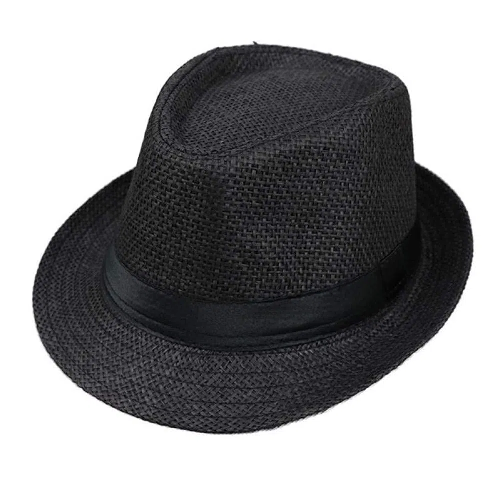 Sombrero Fedora para Hombres Niños Niños Verano Playa Sombrero De Paja Jazz Fedora Sombrero Gorra De Gángster Sombreros Transpirables Al Aire Libre Niñas Niños Sombrero para El Sol (A One Size)