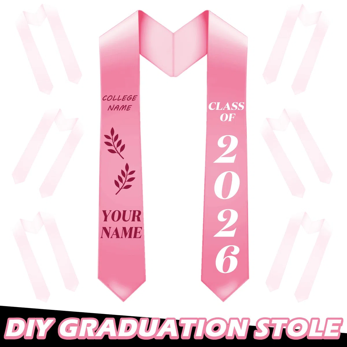Geyoga Estola de graduación unisex de 12 piezas para sublimación a granel, banda de graduación en blanco, estola de honor de graduado, 70 pulgadas, Rosado, Medium