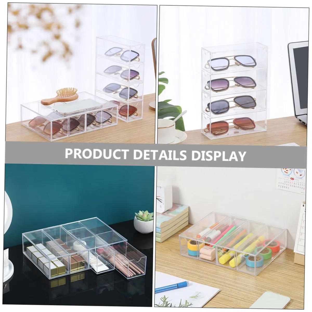 ibasenice Caja Expositora de Gafas de PS Transparente 2 Unidades, Diseño Simple para Almacenar y Exhibir Gafas en Tiendas o Escaparates