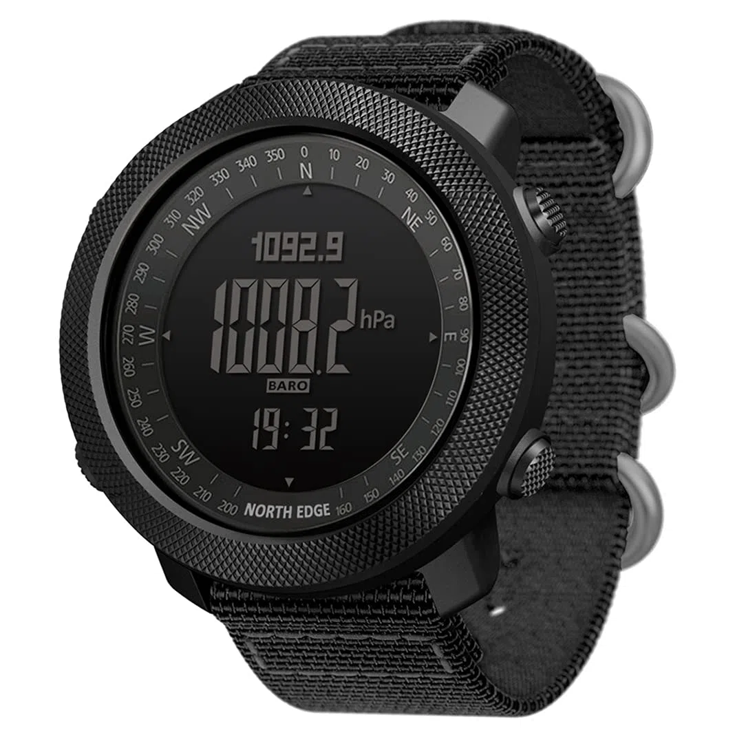 Reloj Militar para Exteriores para Hombre Pulsera Digital Multifuncional Banda de Nailon 50M altímetro barómetro brújula Reloj Resistente al Agua para montañismo natación Fitness (Black)
