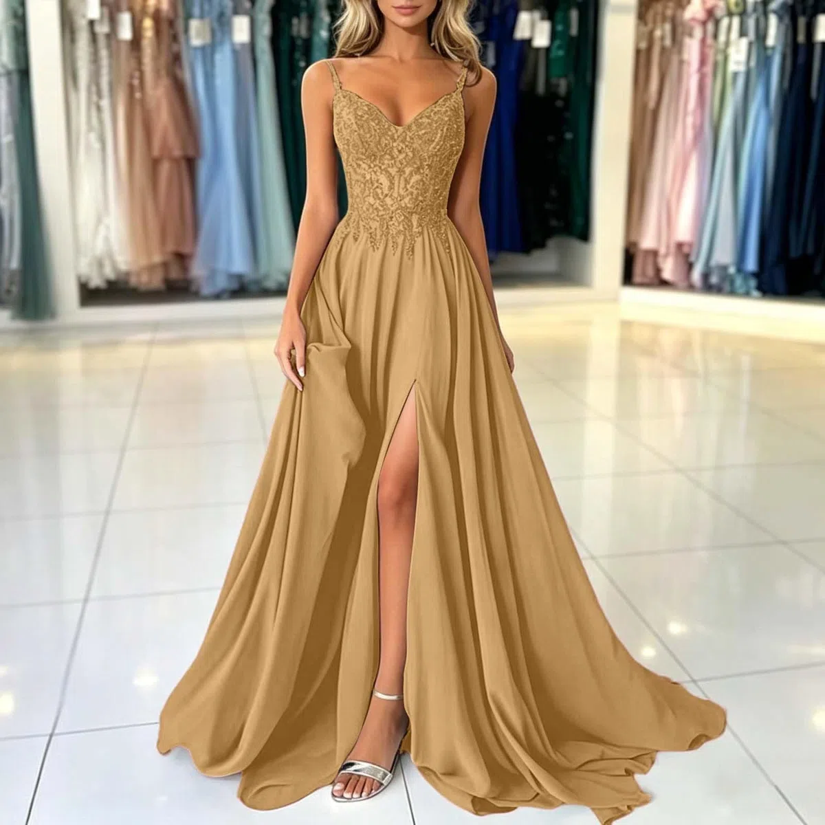 Vestido de Fiesta para Mujer Sexy Abertura Alta Sin Mangas Vestido Elegante Ajustado Cuello Cuadrado Formal Vestidos Largo Bodycon de Noche para Coctel Ceremonia Boda Partido Club