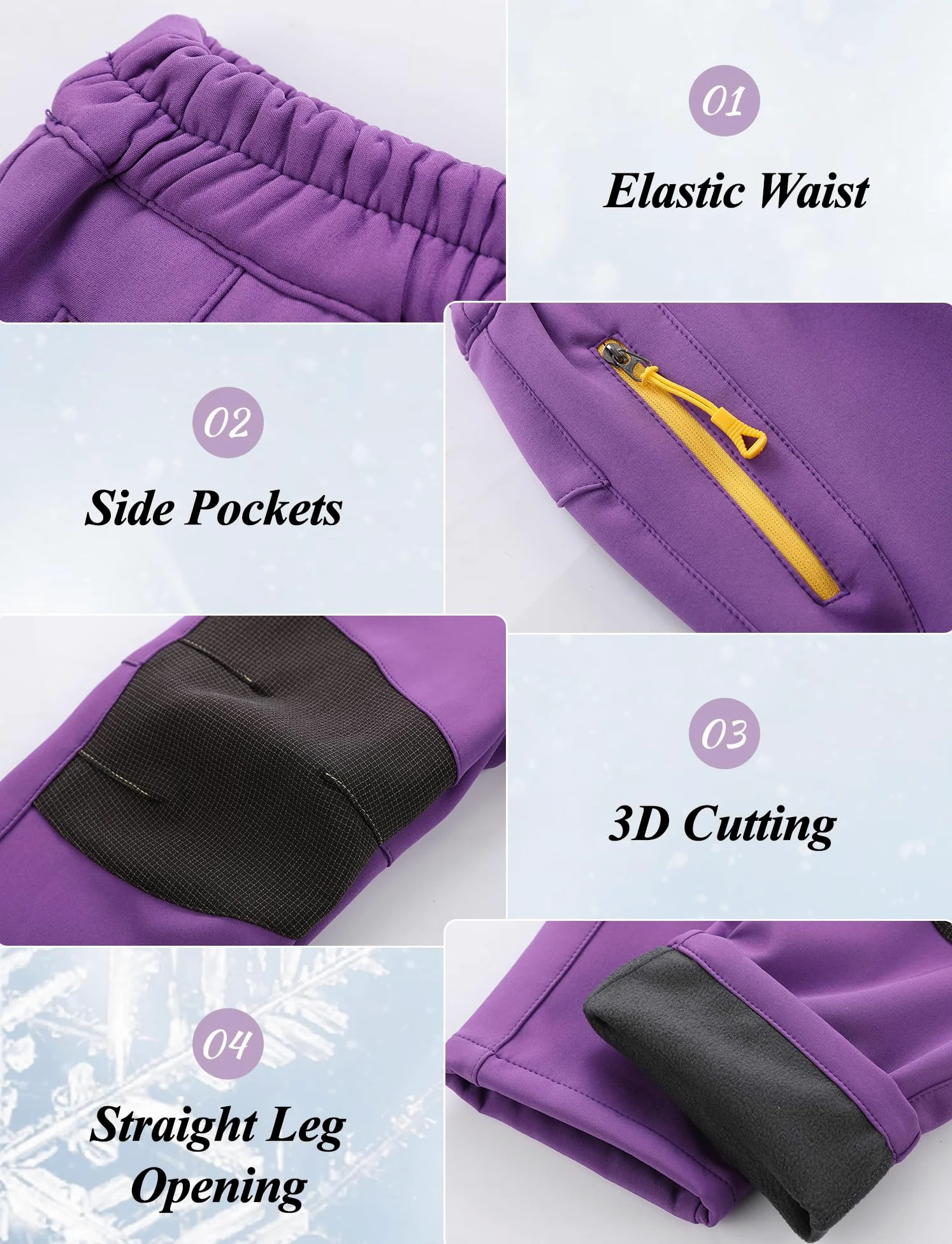Maeau Pantalones de invierno para niños y niñas, forrados, cálidos, impermeables, para niños de 4 a 14 años, para exteriores, resistentes al viento, pantalones de invierno con forro polar, pantalones