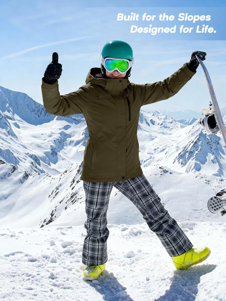 FREE SOLDIER Women's Waterproof Ski Snow Jacket Fleece Lined Warm Winter Rain Jacket with Hood Fully Taped Seams