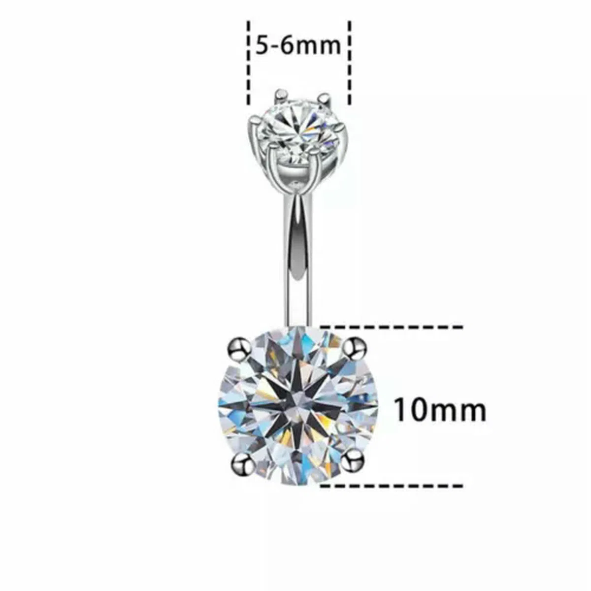 Piercing para Ombligo, Barra para el Ombligo, Plata de Ley, Cristal de circonita cúbica Redondo, A1289, 8 mm