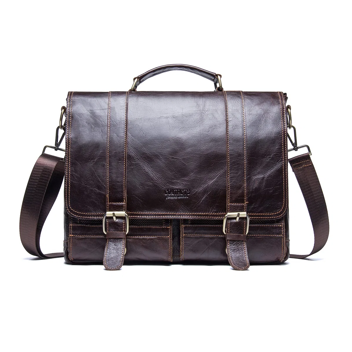 Contacts Maletín de piel auténtica para hombre de 14 pulgadas, bolso cruzado casual vintage para negocios, para hombres y mujeres, viajes, escuela, abogados