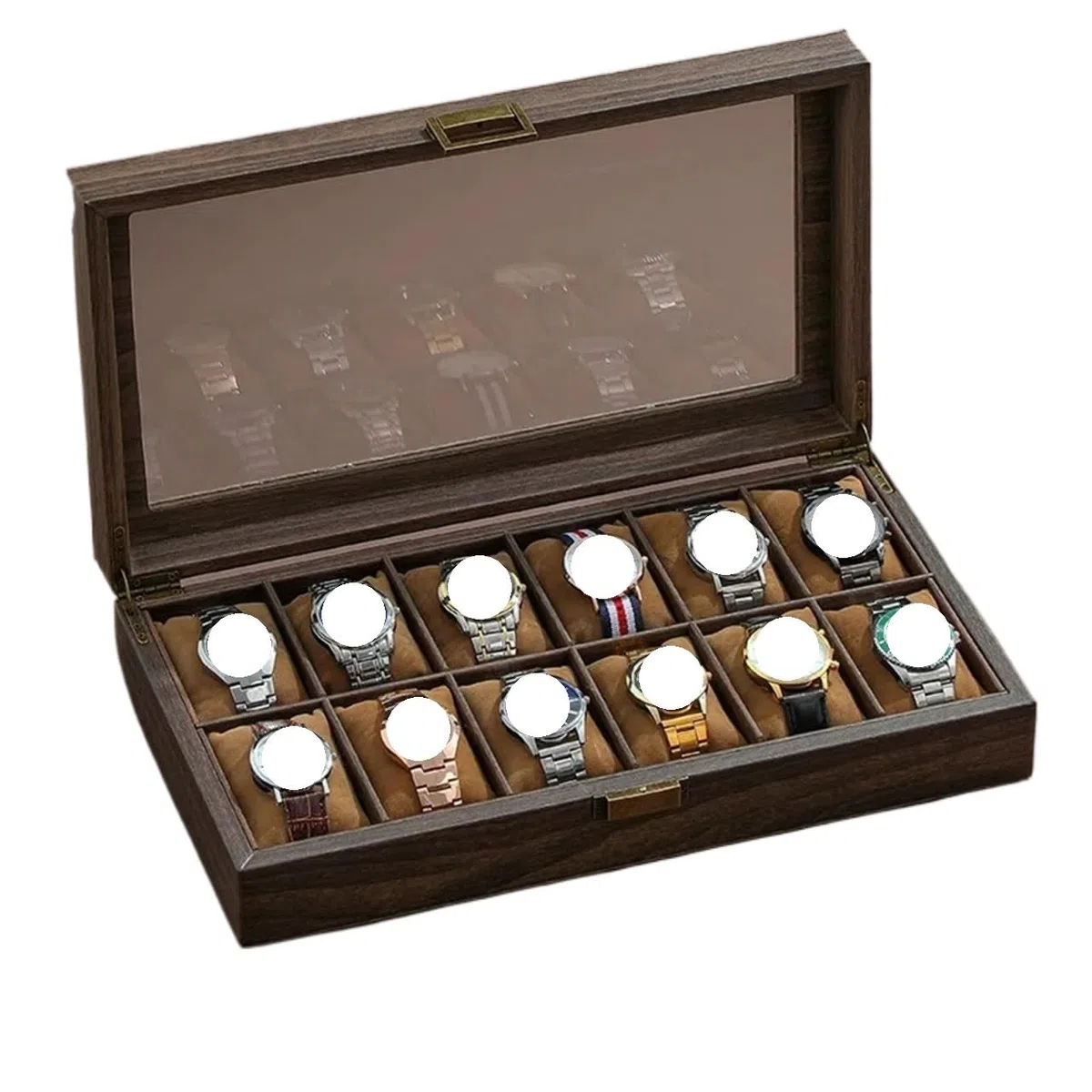 Caja para Relojes de Madera Caja de reloj cuero grano madera | Organizador de joyas for múltiples relojes de almacenamiento de alta capacidad for el hogar(MUWENPI-12WEI)