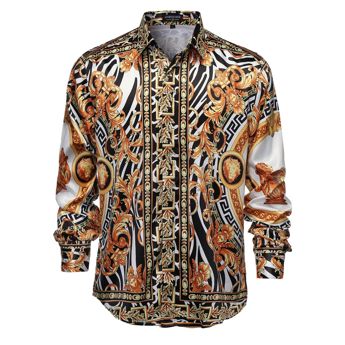 Camisa de vestir con botones de satén para hombre, ajustada, de manga larga y con estampado floral de lujo, de seda, para fiesta, graduación o discoteca