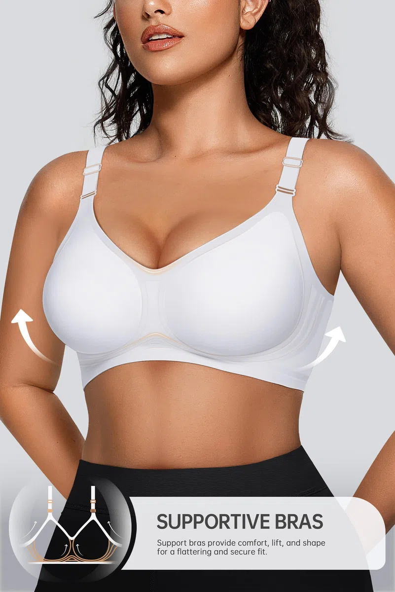 OEAK Brasier sin costuras para mujer, cómodo, sin aros, soporte completo, push up, talla grande, cuello en V, camiseta para dormir