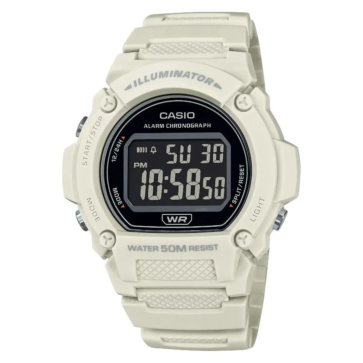 Casio Reloj Digital Unisex con Banda de Resina Blanca W-219HC-8BVDF, Correa