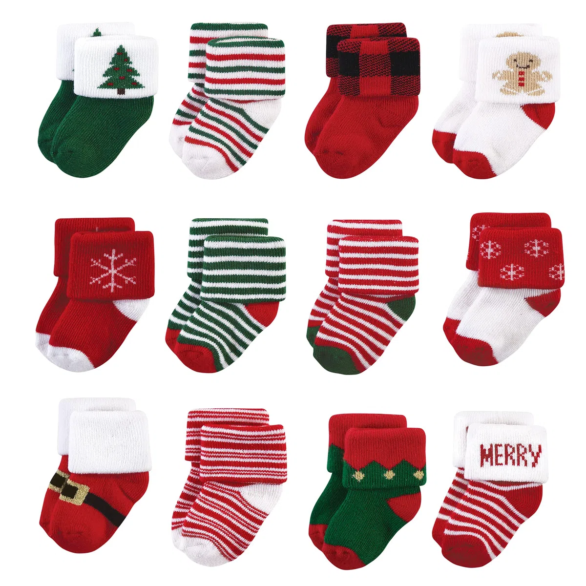 Hudson baby Cotton Rich Newborn and Terry Socks Calcetines Unisex de algodón para recién Nacido y Rizo, días de Navidad, Meses, (12 Days of Christmas), 12-24 Months (Pack Bebés