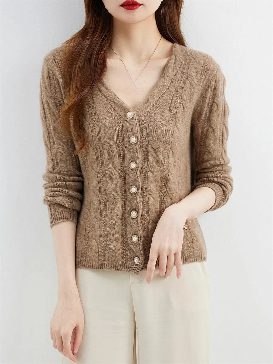 Cárdigan de punto para mujer, casual, manga larga, parte delantera abierta, con botones, a la moda, ropa de abrigo