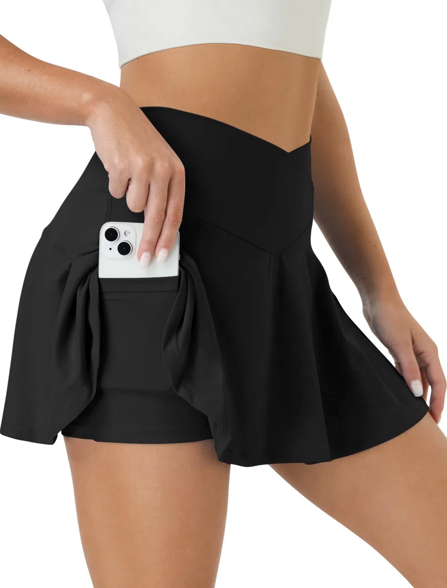 COPYLEAF Falda de tenis para mujer, falda de golf de cintura alta con bolsillos, pantalones cortos cruzados, falda plisada atlética