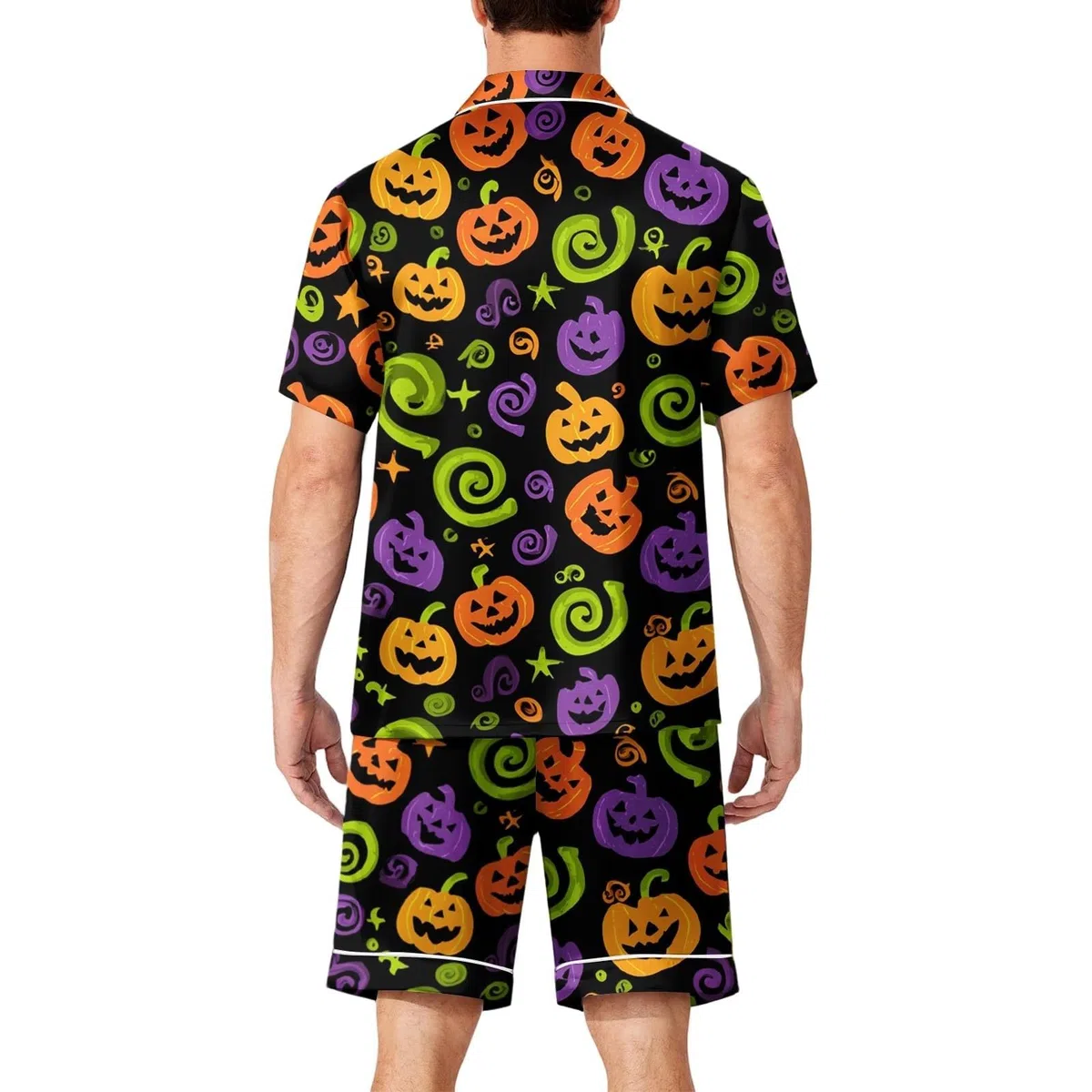 Generisch Pijama deportivo para hombre de manga corta con botones y pantalones cortos con estampado gótico, conjunto de ropa de dormir y ropa de dormir para las vacaciones para hombre (verde, XXXL)