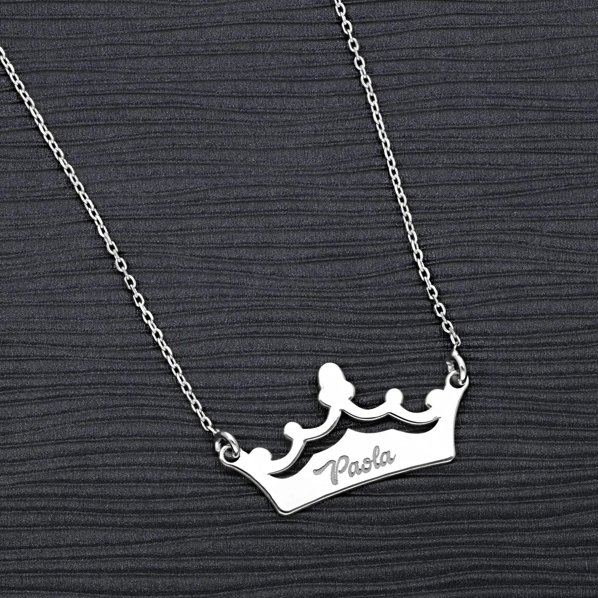 Colgante Corona Personalizado - Plata de Ley 925/1000 para Mujer o Niña con Cadena Forzada en 45cm + 3cm de Alargador – Collar Crown Artesanal (Plata de Ley)