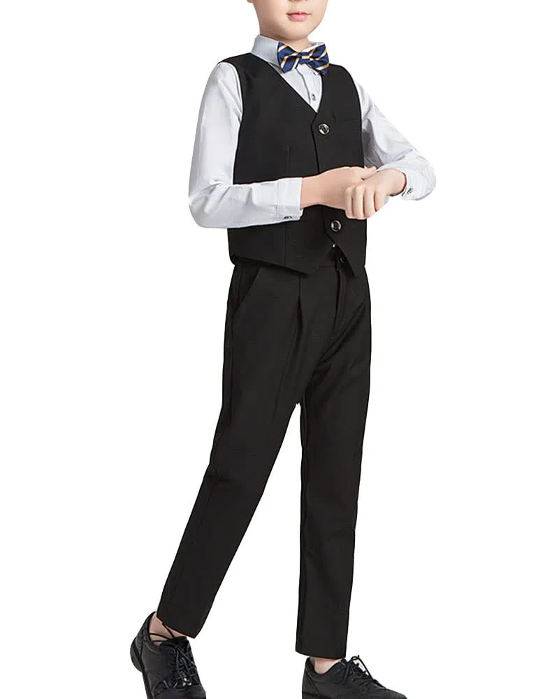 Niños Traje de Caballero Traje de Vestir de Color Sólido Ropa de Rendimiento de Vestir Formal Conjunto de Ropa de Fiesta de Boda Conjunto de Esmoquin Conjunto Blazer y Pantalón 2-7 años