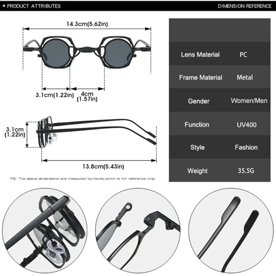 Gafas de sol metálicas con lentes redondas desmontables, estilo espejo, protección UV400.