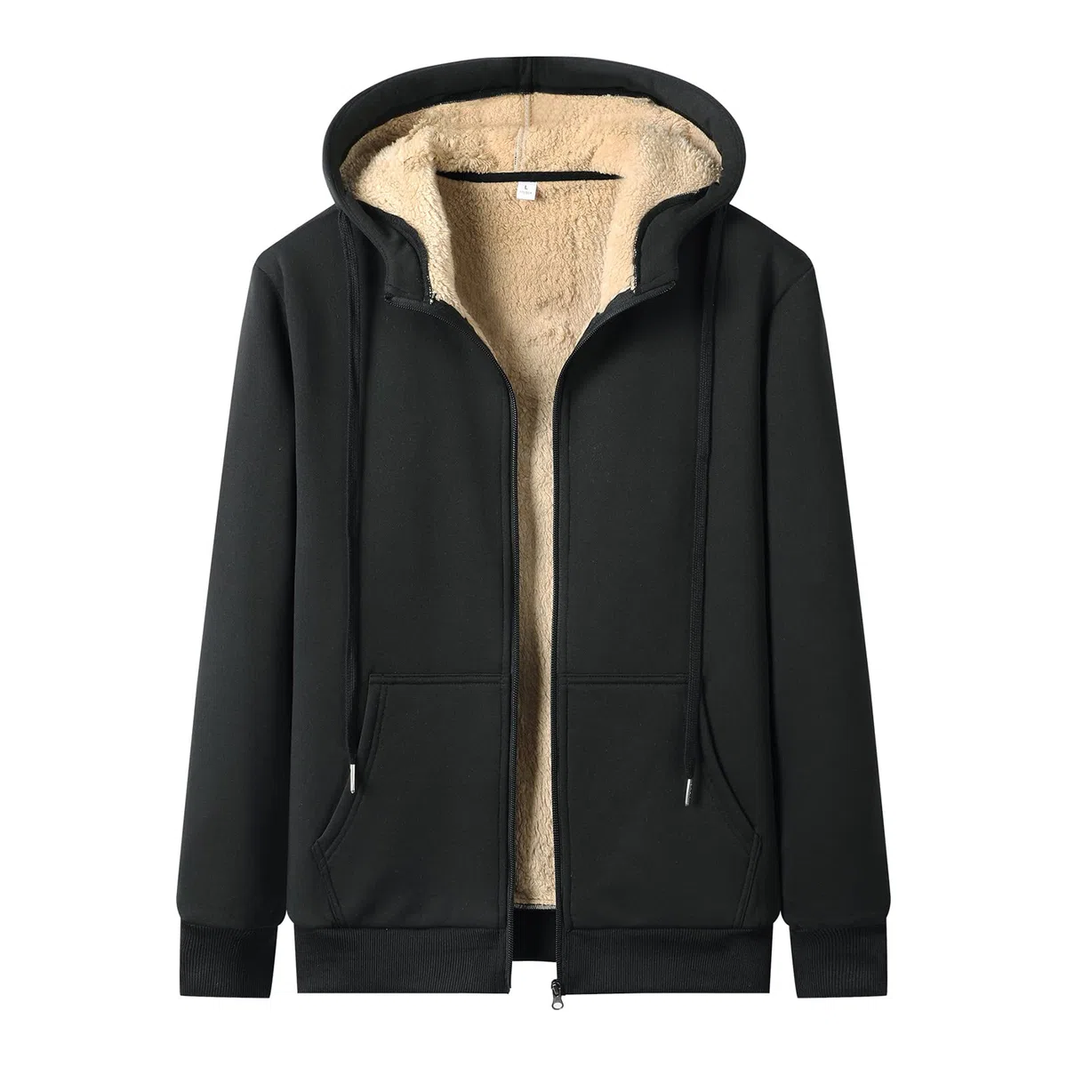 Genérico Hombre casual cálido felpa sólida dos piezas traje cremallera bolsillo sudaderas con capucha abrigo cordón pantalones conjunto