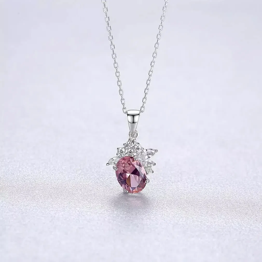 Collar de Piedras Preciosas Rosas para Mujer, Colgante de Plata de Ley 925, joyería, Accesorios de Navidad