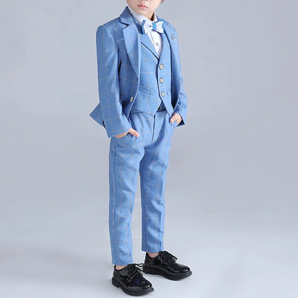 Traje de Caballero para Niño,Traje Conjunto de Chaleco a Cuadros Azul de Bebés Niños para Ceremonia,Traje Formal de Fiesta de Boda para Niños,Verano Ropa Niños Elegante Trajes de Bautizo