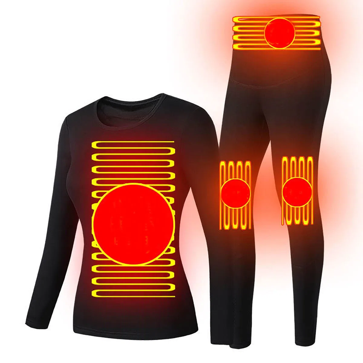 Conjunto de Ropa Interior Térmica para Mujer Traje de Esquí Lavable Térmico USB Invierno Acampar al Aire Libre Cálido y Acogedor Elástico Top + Pantalones,Black,3XL(172