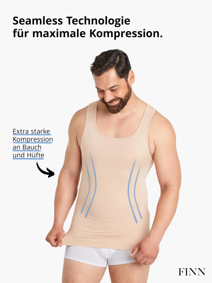 FINN Camiseta de compresión sin costuras para hombre con efecto de barriga, moldeadora de figura, sin costuras, camiseta interior moldeadora para un vientre plano