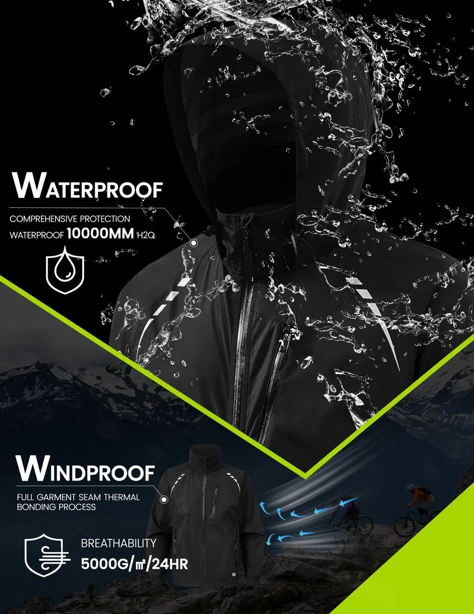 Nepest Chaqueta de ciclismo impermeable para hombre, protección contra la lluvia 10K H2O + transpirabilidad 5K, 6 bolsillos, reflectante, UPF50+, abrigo resistente al viento para MTB Running