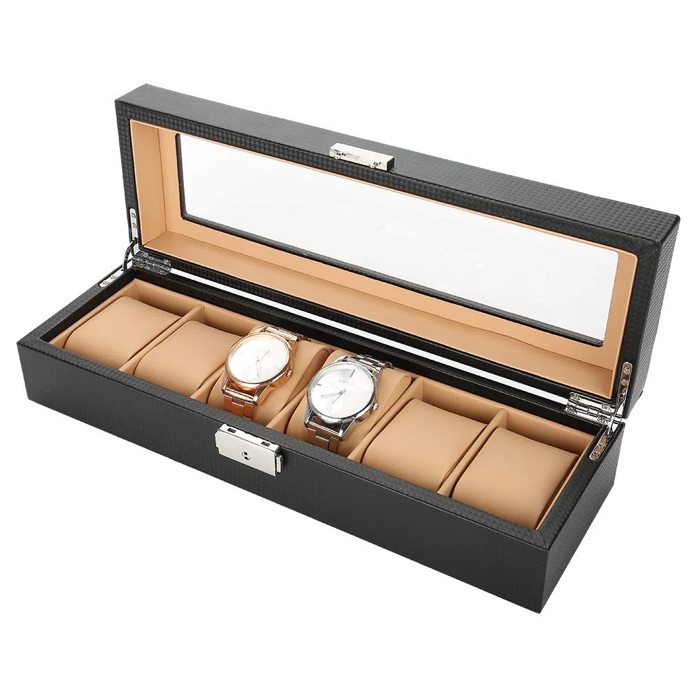 YUYTE Caja para Relojes, Caja para Relojes de Madera Maciza para Hombres/Mujeres, Soporte para presentación de Relojes y Joyas con 6 Compartimentos para Organizador y exhibición