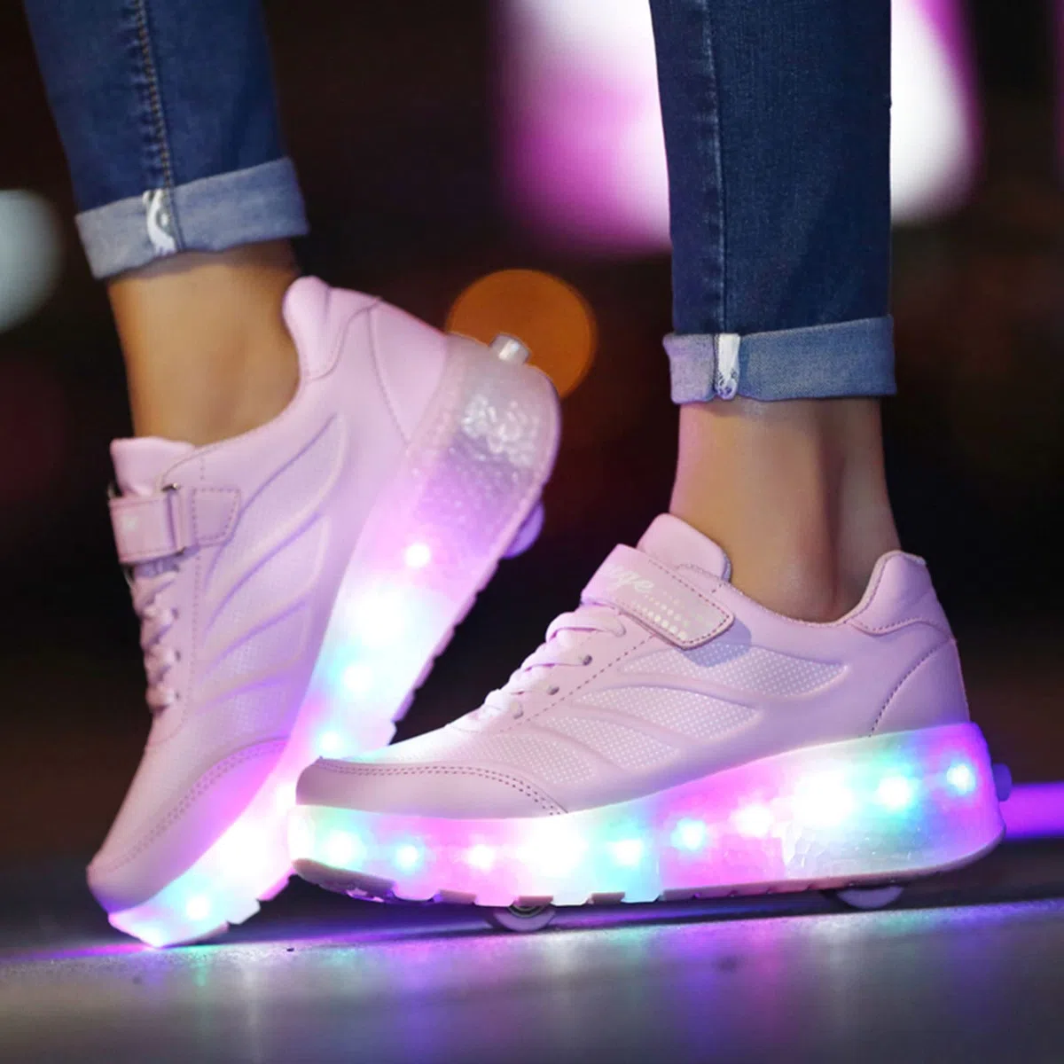 EMDPBD Zapatos de Patines para Niños Zapatillas Deportivas LED Zapatos con Ruedas Recargables USB para Niños Niñas Principiantes Regalo,Pink-30EU