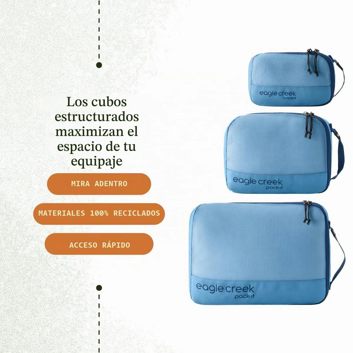 Eagle Creek Pack-It - Juego de cubos de embalaje para compartimentar el equipaje, duradero, ultraligero, resistente al agua, cierre de cremallera de fácil agarre, ventanas de malla, azul, talla única