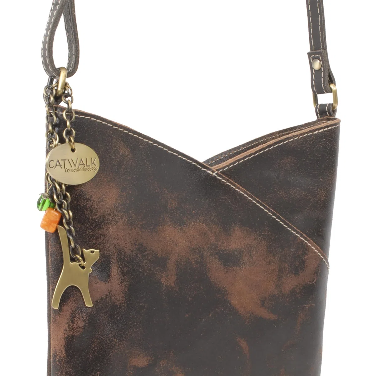 Catwalk Collection Handbags - Bandolera Pequeña de Piel Envejecida - Bolso de Mano para Mujer - Bolso Cruzado con Correa Ajustable - Flora