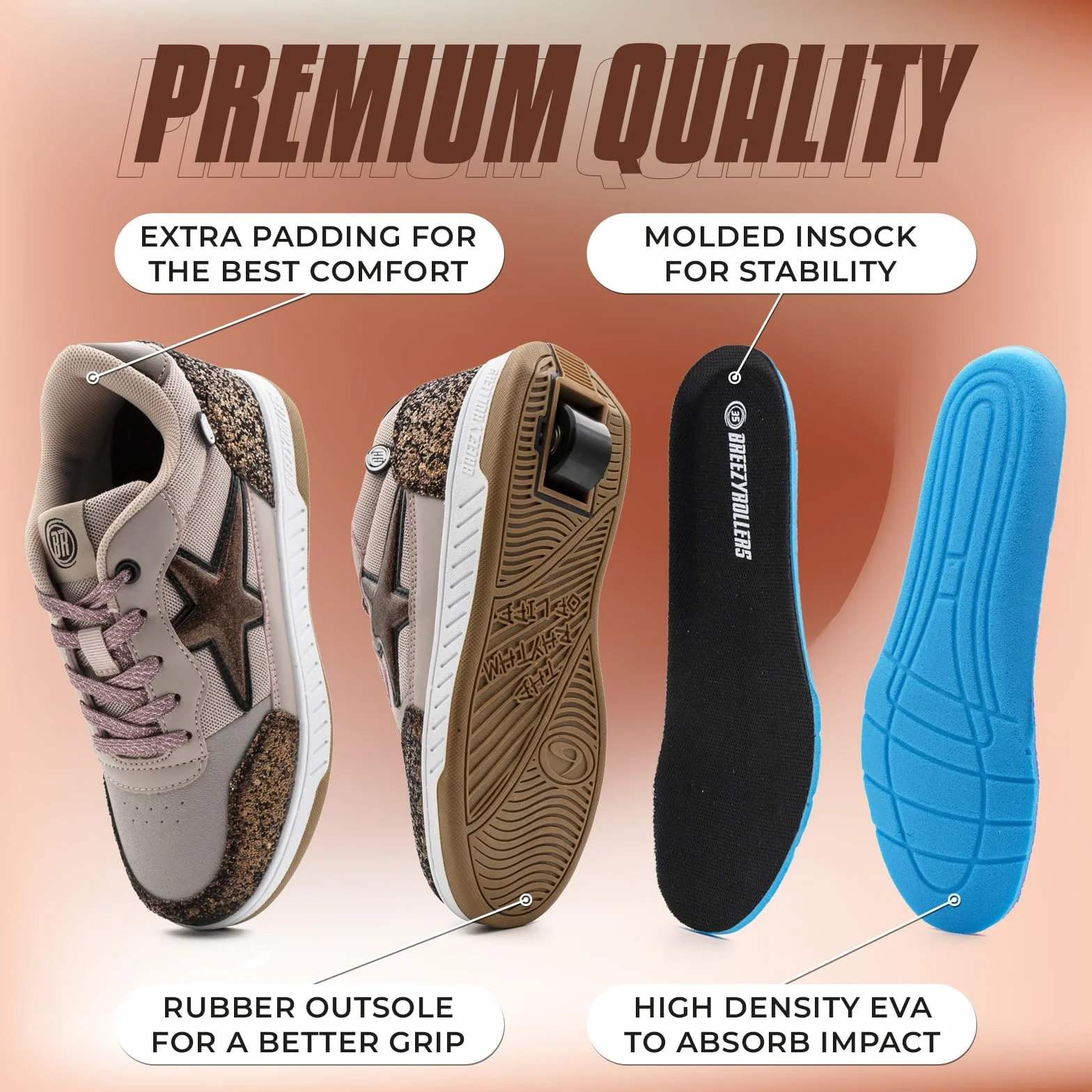 Breezy Rollers Zapatos con Ruedas para Niños | Zapatillas-Patines Infantiles | De Zapatos Callejeros a Patines en Segundos | Sistema de Clic Patentado | Zapatillas con Ruedas para Niñas y Niños
