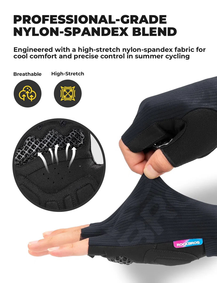 ROCKBROS Guantes de Ciclismo Medio Dedo para Hombres y Mujeres, Guantes Transpirable Antideslizante con Acolchado 3D Amortiguador y Elástico, para Correr Entrenar Carretera y MTB