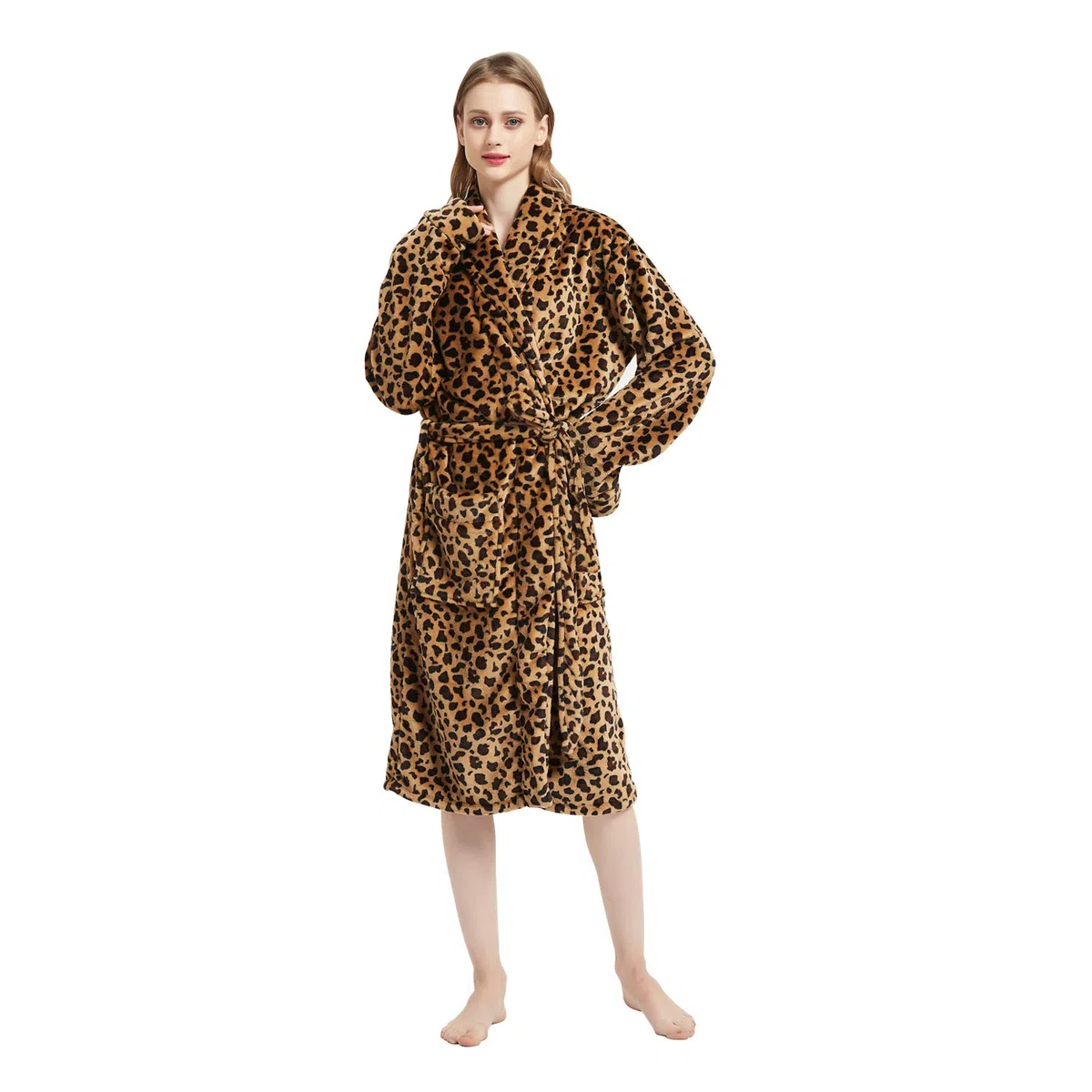 DREAMLANDING Albornoz estampado para mujer, 100 % franela, pijama, camisón para mujer