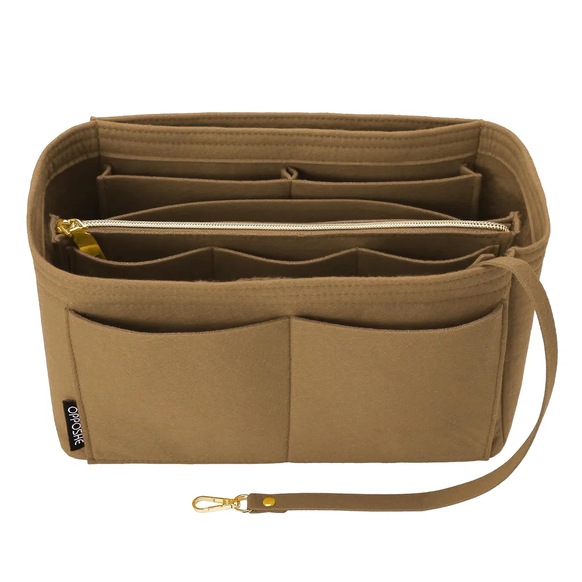 OPPOSHE Organizador de bolso para bolsos, organizador de fieltro suavizado para bolso, organizador de bolso compatible con LV, Coach, MK, Kate Spade, Goyard, Longchamp, marrón, L