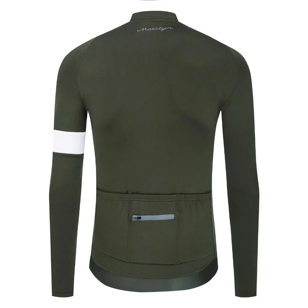 Moxilyn Jersey de ciclismo de invierno para hombre, manga larga, forro polar térmico, clima frío, chaquetas de ciclismo cálidas, bolsillos con cremallera
