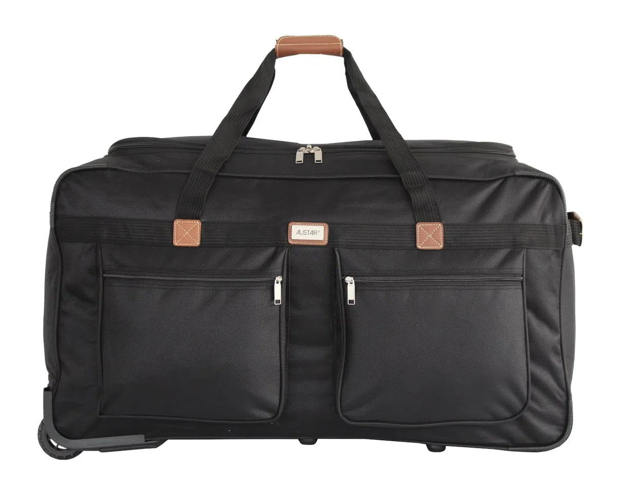 Alistair X-Brown - Bolsa de viaje con ruedas, tamaño mediano, 84 cm, marca francesa, garantía de 2 años en Francia, negro / marrón, Taille Moyenne 91 cm, Bolsa de viaje con ruedas