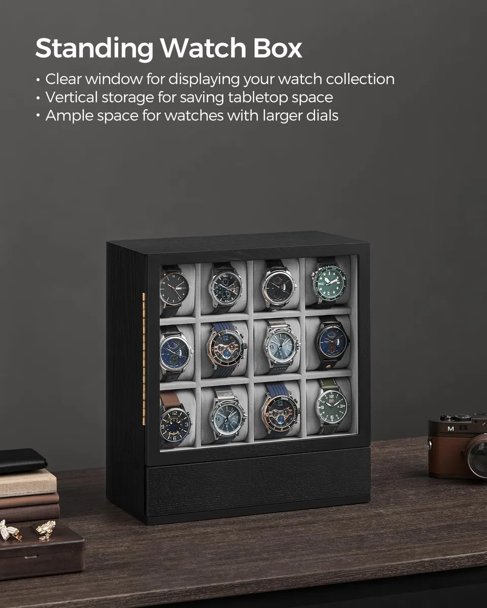 SONGMICS Caja expositora para reloj, color negro UJOW014B01