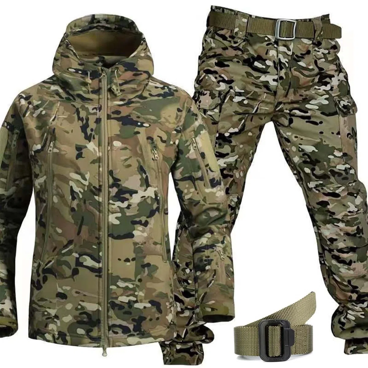 Conjunto de uniformes tácticos de combate para hombre - Impermeable y camuflaje - Incluye chaqueta de softshell y pantalones para caza y tiro
