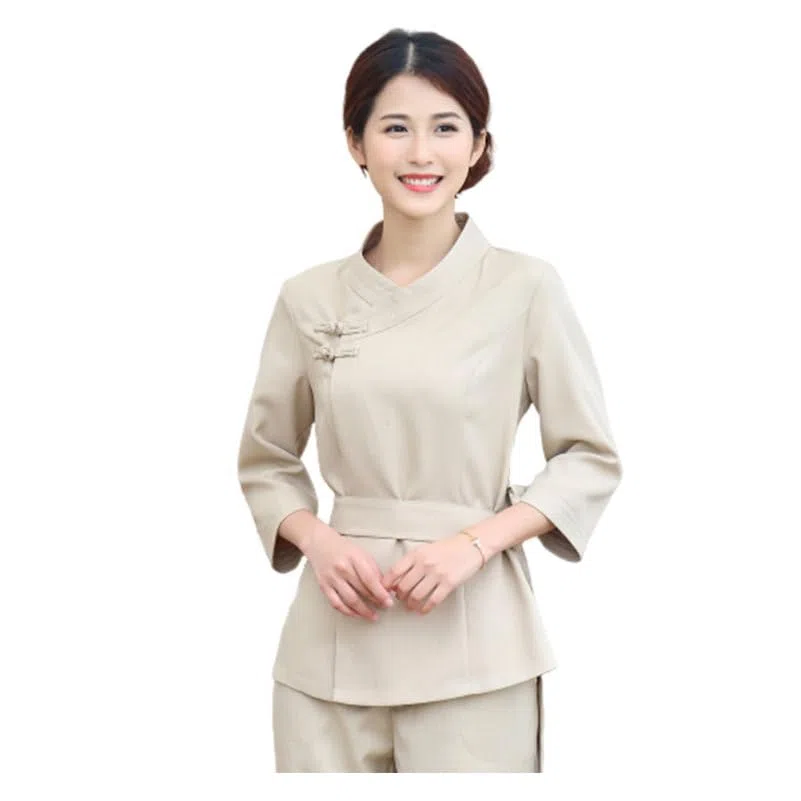 Hemobllo Traje De Técnico De Belleza Ropa Spa Y Estética Uniforme Peluquería Para Teñir El Cabello Diseño Ajustable Con Correa De Cintura Escote Limpio Talla Xl