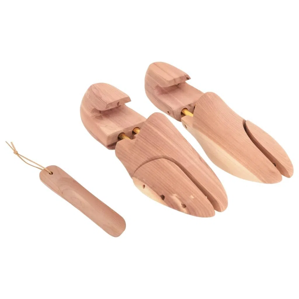 Horma de zapatos de madera de cedro maciza con calzador, moldeador ajustable para zapatos europeos 36-37, cuidado y soporte de forma para zapatos planos, zapatillas, cuero, botas, hombre y