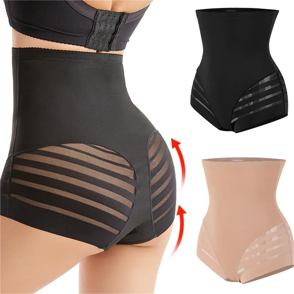Faja Reductora Mujer Adelgazante Bragas Moldeadoras De Encaje con Tiras For Mujer, Sin Costuras, De Cintura Alta, Moldeadoras De Glúteos(Nude,XL)
