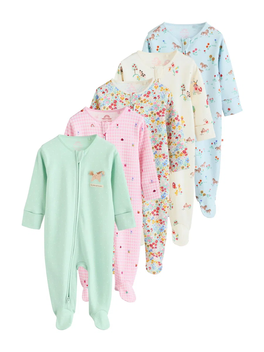 NEXT Bebés niña Pack de 5 Peleles con Cremallera bidireccional para bebé