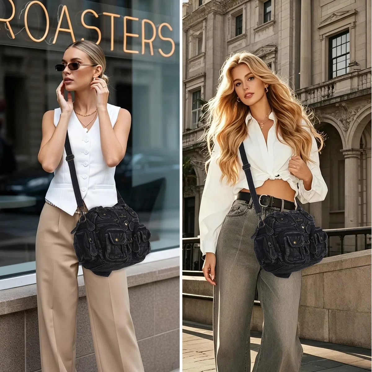 Angel Kiss Bolso Bandolera Mujer Tote Bag PU Cuero Versátil con Múltiples Bolsillos y Cremallera,Ideal para Trabajo, Compras, Viajes,Escuela y Ocasiones Casuales