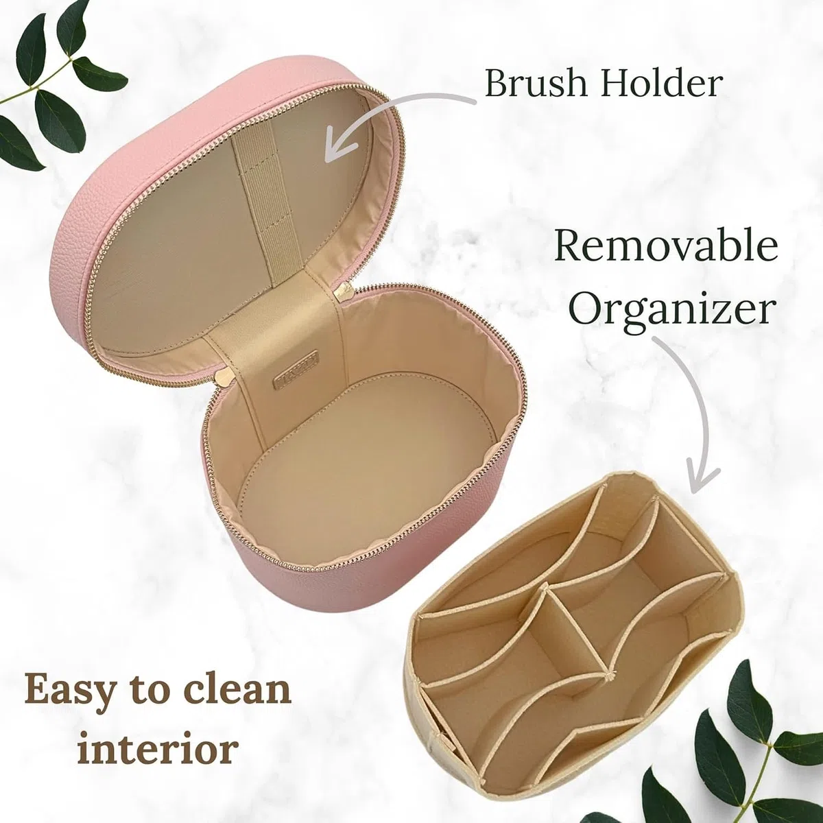 Neceser de Maquillaje Viaje con Divisor Organizador extraíble, Estuche Cosmético Portátil para Mujer, Rosado
