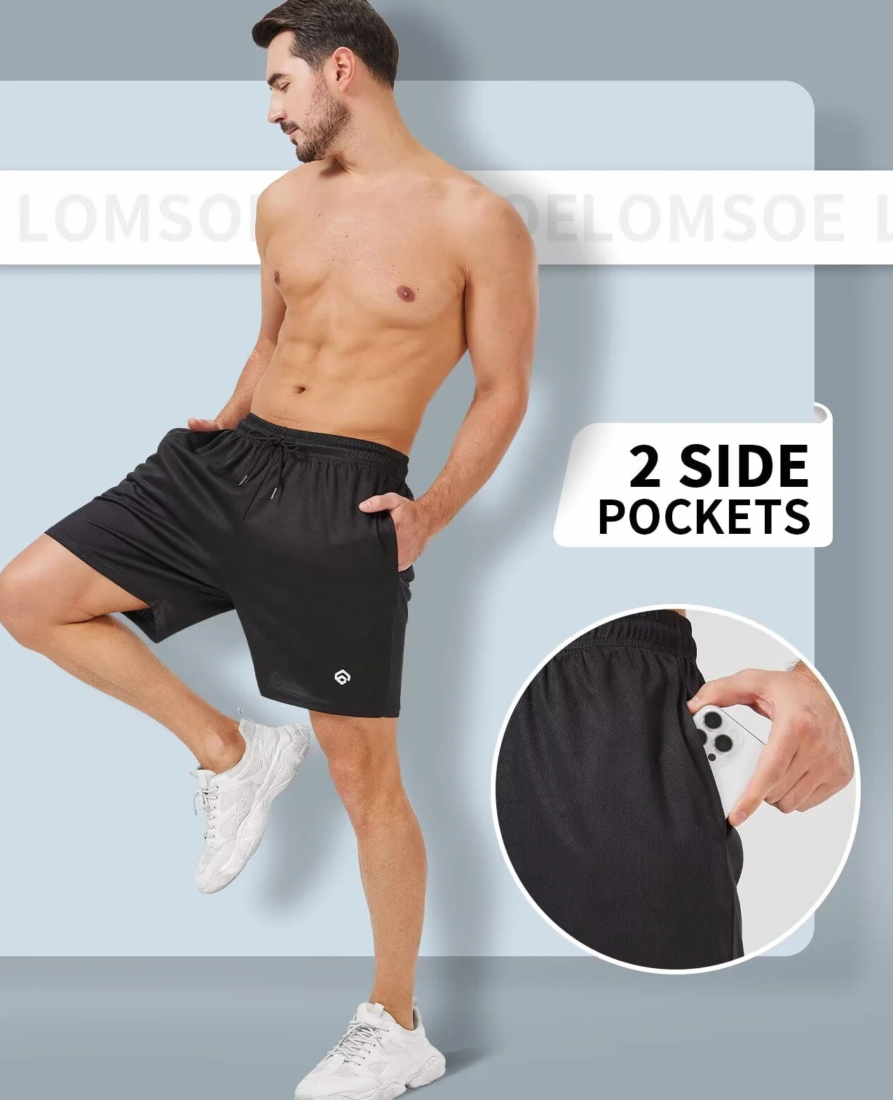 lomsoe Paquete de 5 pantalones cortos deportivos para hombre de 5 pulgadas, pantalones cortos de malla para correr para hombre, de secado rápido, ligeros, para gimnasio, con bolsillos, Negro, gris