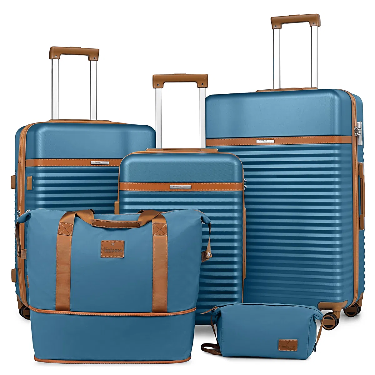 Joyway Juego 5 Maletas ABS, TSA, Ruedas 360°, Neceser y Bolsa de Viaje | Modelos M/L con 20% espacio extra, diseño anidable, asa telescópica 3 niveles, cremalleras YKK y compartimentos internos